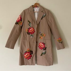 Bogner Floral Embroidered Women's Trench Coat Size 4